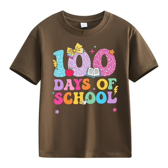 YunPes Kids Girls Boys T Shirts Fun Colorful Letter Print Short Sleeve Round Neck Tops 100th Day of School Summer Clothes