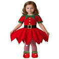 thumbnail image 1 of YunPes Kids Girls Christmas Set Cute Xmas Dress with Hat Belt Include 1 Pair of Shoes and Socks Santa Helper Dress up Festive Outfit, 1 of 5