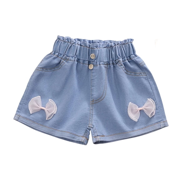 YunPes Kids Girls Denim Shorts Tulle Bow Elastic Waist Jean Shorts Casual Stretch Baggy Denim Hot Pants Cute Trendy Preppy Clothes