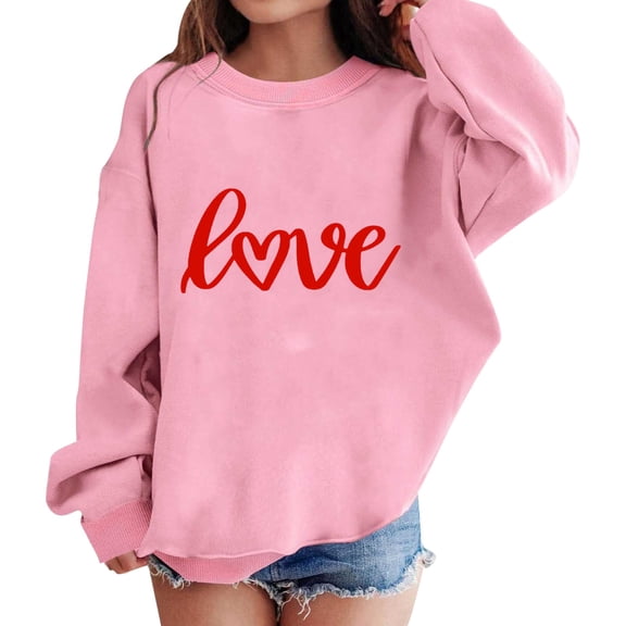 YunPes Kids' Heart Print Oversized Sweatshirts Fall Winter Warm Comfy Crewneck Pullover Tops with Love Design for Teen Girls Boys