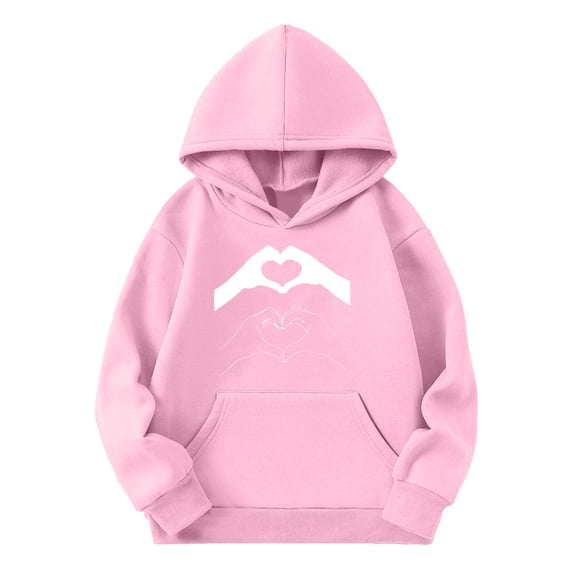 YunPes Kids' Hoodies with Cute Hand Printed Heart Fall Winter Soft Cozy Hooded Sweatshirt for Girl School Streetwear Outwear Clothes