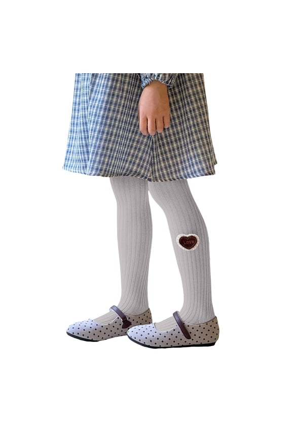 Kids' Ribbed Tights with Heart Patch Soft Stretchable Leggings Multiple Colors for Girls Girls Softball