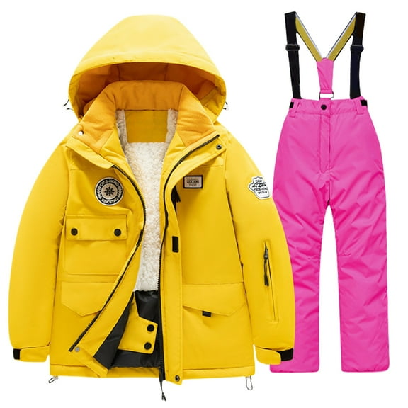 YunPes Kids Snowsuits Zip up Thicken Fleece Lined Jacket Ski Bib Suits Comfy Boys Girls Outdoor Waterproof Windproof Winter Coat