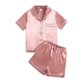 thumbnail image 1 of YunPes Kids Solid Color Satin SetS Button Down Short Sleeve Collared Tops + Elastic Waist Shorts Plain 2PC Outfits for Boys Girls, 1 of 7