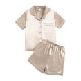 thumbnail image 1 of YunPes Kids Solid Color Satin SetS Button Down Short Sleeve Collared Tops + Elastic Waist Shorts Plain 2PC Outfits for Boys Girls, 1 of 4