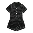 thumbnail image 1 of YunPes Kids Solid Color Satin SetS Button Down Short Sleeve Collared Tops + Elastic Waist Shorts Plain 2PC Outfits for Boys Girls, 1 of 4