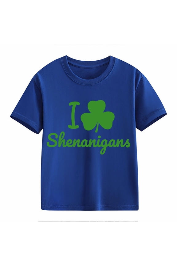 Kids St Patricks Day Short Sleeve Shirt Toddler Boys Girls Irish Cloverss Graphic Tees Tops Crewneck TShirt Clothes