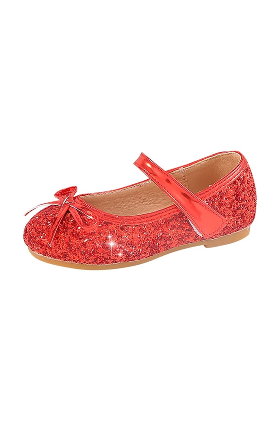 Little & Big Girls Glitter Mary Jane Shoes Bow Hook and Loop Ankle Strap Flats Ballet Shoes Kids Fashion Dress Shoes