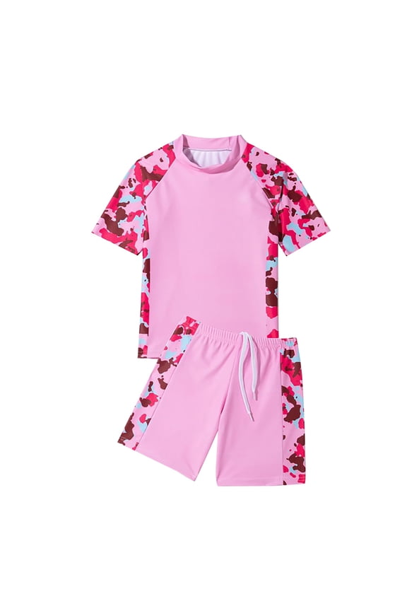 Little Boys' Rash Guard Sets Short Sleeve Shirts Swim Swimsuit Bathing Set 2pc Christmas Clothes for Baby Girl