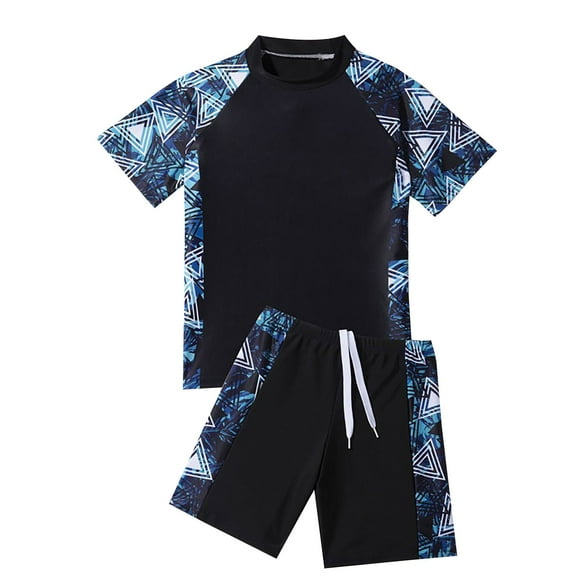 YunPes Little Boys' Rash Guard Sets Short Sleeve Shirts Swim Swimsuit Bathing Set 2pc Christmas Clothes for Baby Girl