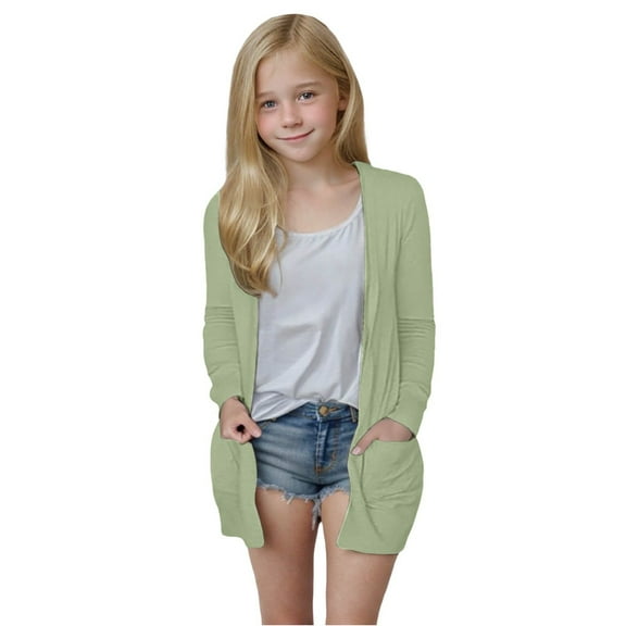 YunPes Little Girls Cardigan Open Front Sun Protection Jacket Kids Long Sleeve Lightweight Comfy Soft Shirts Outdoor Beach Clothes