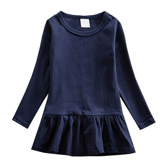 YunPes Long Sleeve Plain Swing Dress for Little Girls Backless Cotton 18m Girl Dress