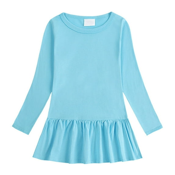 YunPes Long Sleeve Plain Swing Dress for Little Girls Backless Cotton 18m Girl Dress