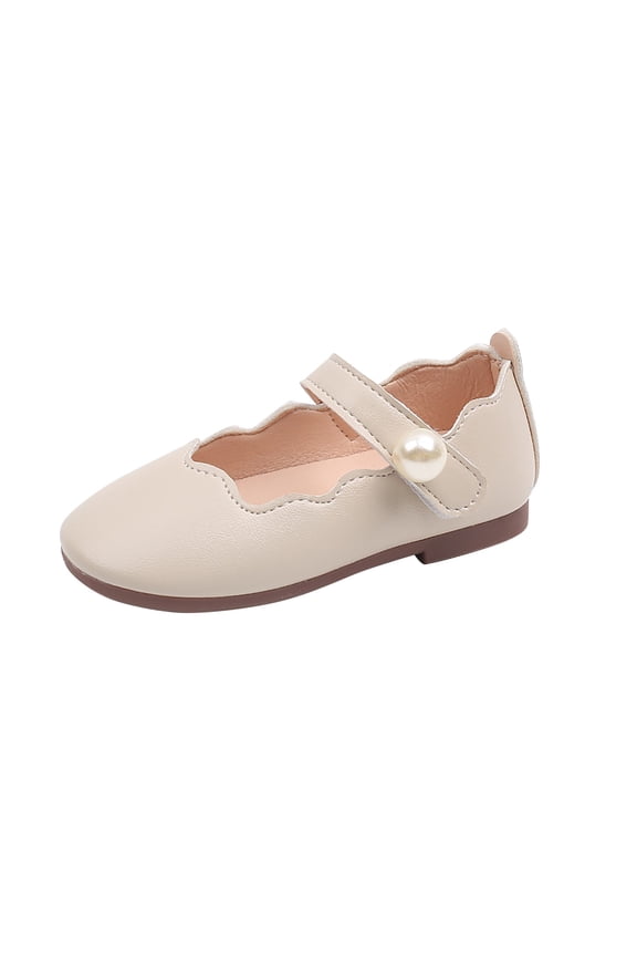 Mary Jane Shoes for Girls Pearl Button Soft Sole Hook and Loop Flats Party Dress Shoes for Infant/Toddler/Little Kids