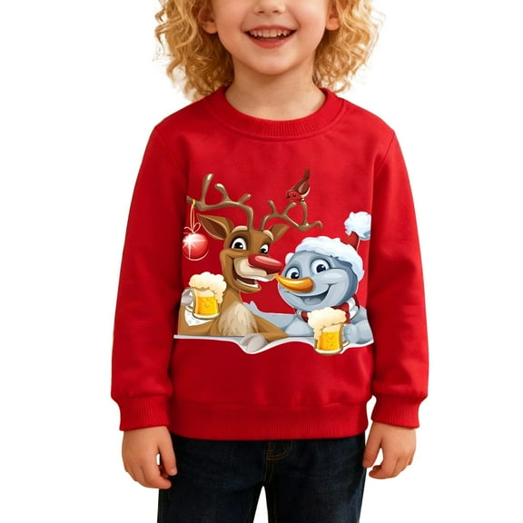 YunPes Merry Christmas Reindeer and Snowman Print Kids Casual Sweatshirt Crew Neck Top 2t Girl Sweater