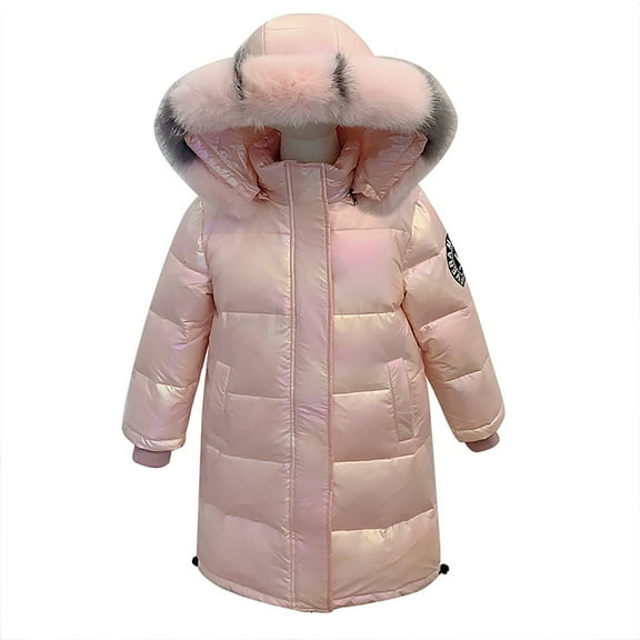 YunPes Metallic Winter Coat for Girls Long Plush Hooded Puffer Jacket Weterproof Windproof Parka Thick Heavyweight Snowsuit