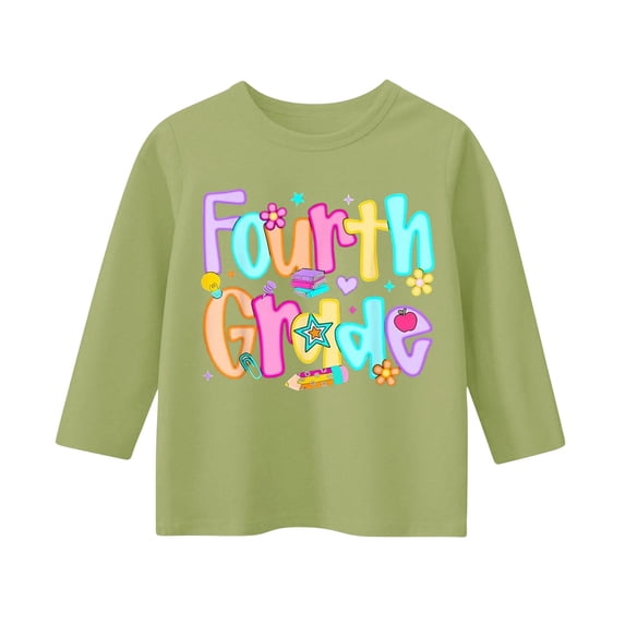 YunPes Multicolor Letter Print Long Sleeve T Shirt Boys Girls Fourth Grade Back to School Tee Tops Elementary Student Loose Casual School Clothes