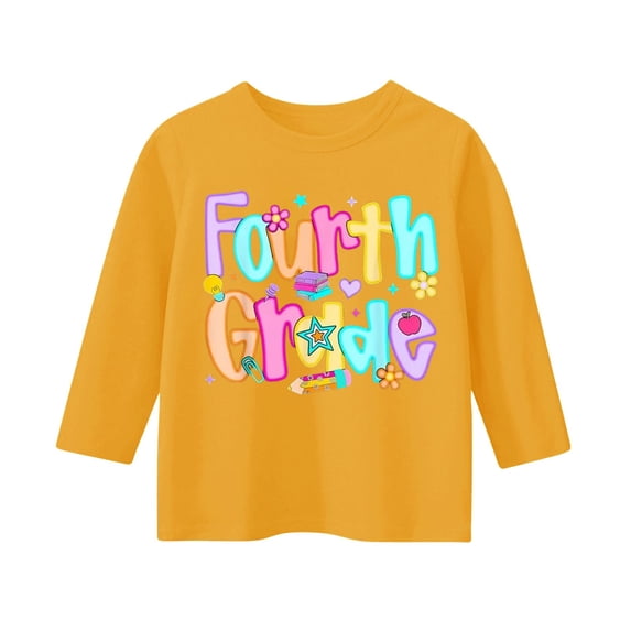 YunPes Multicolor Letter Print Long Sleeve T Shirt Boys Girls Fourth Grade Back to School Tee Tops Elementary Student Loose Casual School Clothes