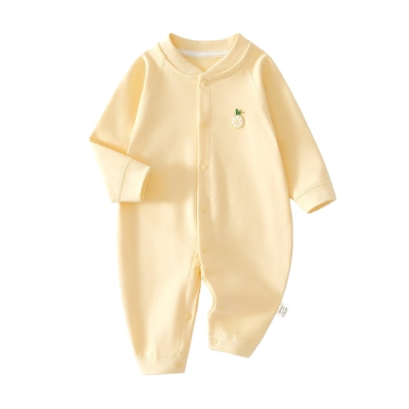 YunPes Newborn Baby Girls & Boys Soft Cotton Rompers Button Long Sleeve Onepieces 0-24 Months Unisex Footless Infant Bodysuits