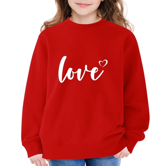 YunPes Oversized Sweatshirt for Girls Cute Heart Print Pullover Tops Teen Girls School Fashion Crewneck Tops Kids Birthday Outfits