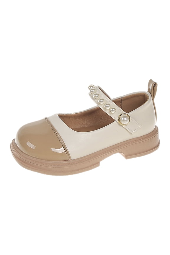 Platform Mary Jane Shoes for Girls Chunky Patent Leather Pearl Ankle Strap Flats Kids Fashion Elegant Dress Shoes