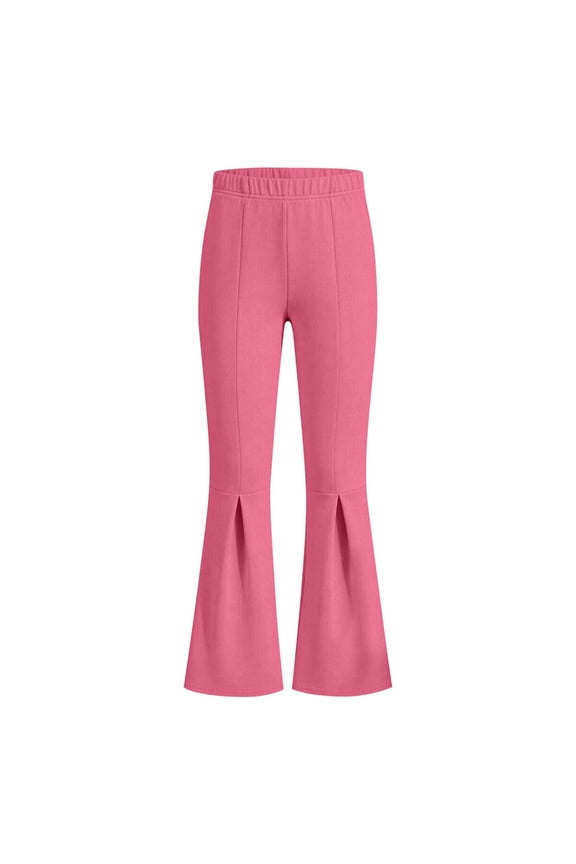Pleated Flare Trousers for Girls Elastic Hight Waist Bell Bottom Athletic & Yoga & Dance Pants Casaul Slim Fit Trousers