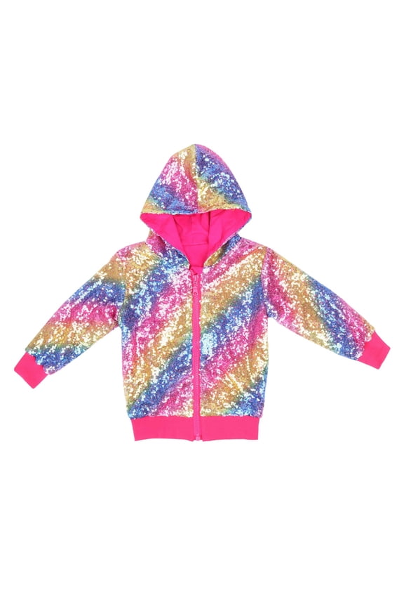 Sequin Hooded Jackets for Girls Full Zip Sparkly Long Sleeve Jacket Outerwear Trendy Glitter Hoodies Tops Stage & Party Holiday
