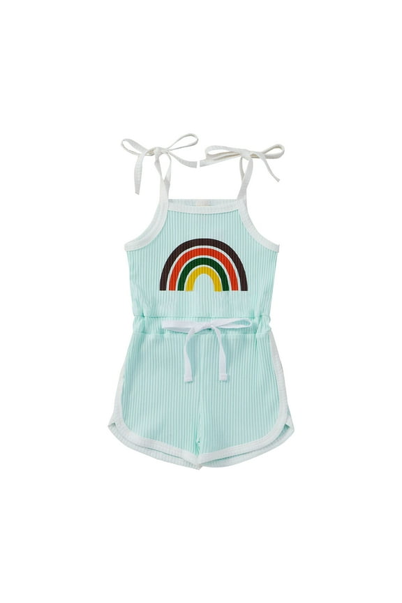Shorts Summer Romper Playsuit Rainbow Girl Toddler Baby Ribbed Jumpsuit Girls Romper&Jumpsuit Rompers Little Girls