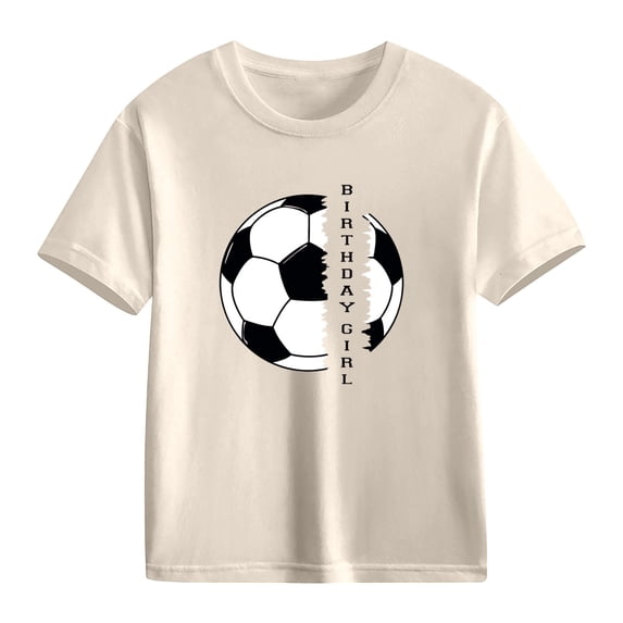 YunPes Soccer Print T-Shirt for Girls Crewneck Short Sleeve Tee Birthday Theme Summer Casual Basic Clothes for 2-13Y
