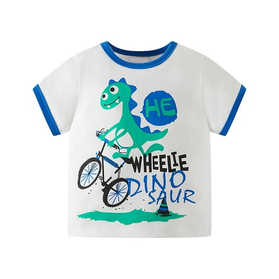 YunPes Summer Toddler T Shirt Boys' Dinosaur Print Cotton T-Shirt - Soft Crewneck Short Sleeve Tee for Toddlers 2T-5T