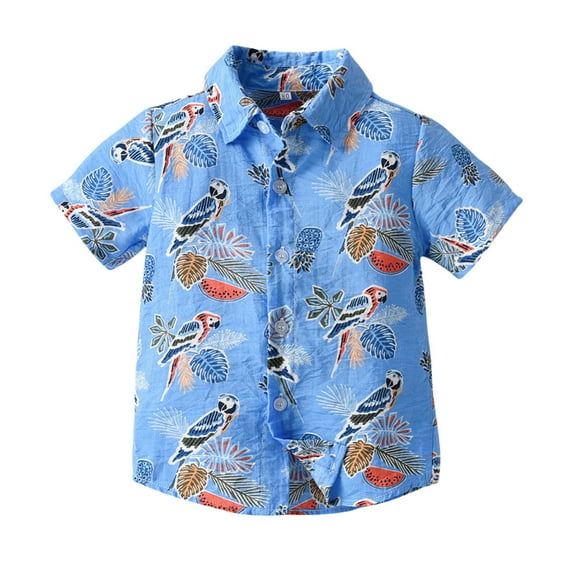 YunPes Teen Boys Hawaii Shirt Kids Summer Coconut Vacation Tropical Short Sleeve Shirt Baby Button Down Holiday Beach Wear