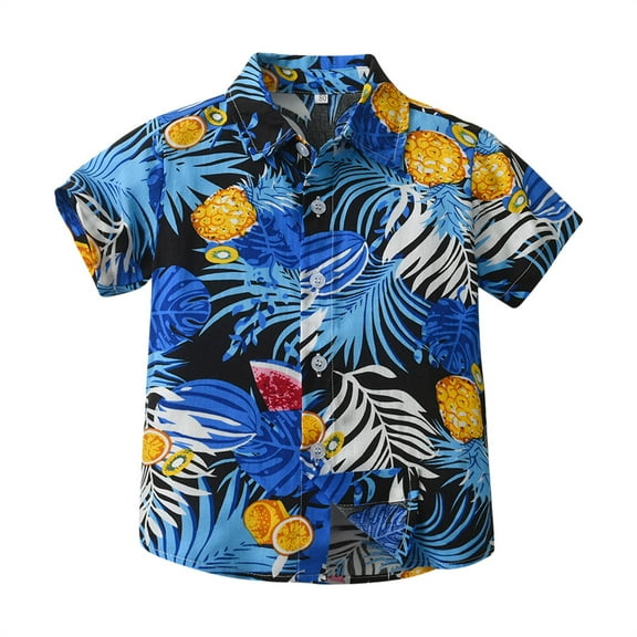 YunPes Teen Boys Hawaii Shirt Kids Summer Coconut Vacation Tropical Short Sleeve Shirt Baby Button Down Holiday Beach Wear