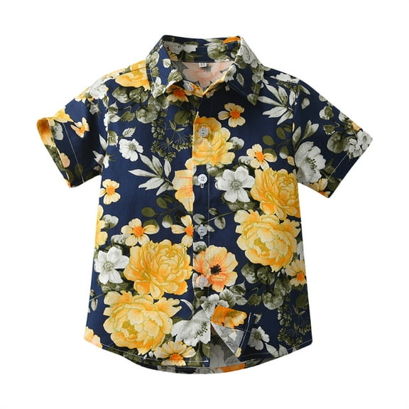 YunPes Teen Boys Hawaii Shirt Kids Summer Coconut Vacation Tropical Short Sleeve Shirt Baby Button Down Holiday Beach Wear