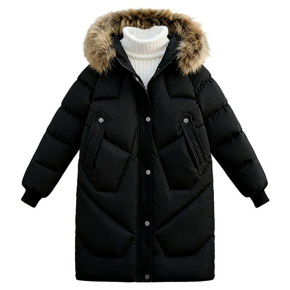 YunPes Teen Girls Puffer Coat Winter Warm Parka Windproof Jacket Down Insulated Faux 𝐅𝐮r Hooded Quilted Outerwear Clothes