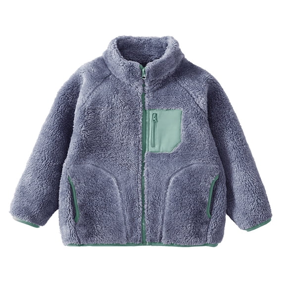 YunPes Teen Po𝐥ar Fleece Zip Jacket Mock Neck Warm Sherpa Coat Boys Girls Shaggy Thick Fall Winter Outwears with Pocket