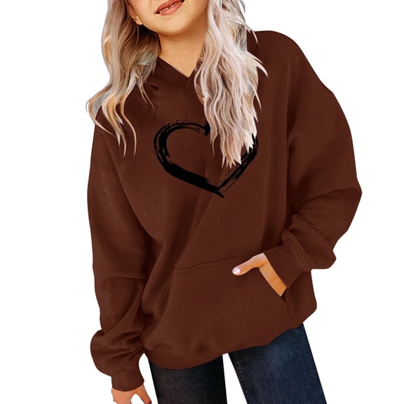 YunPes Teen Vintage Valentines Sweatshirt for Girls Boys Fleece Oversized Hoodies Preppy Heart Pullover Hooded Sweatshirt Warm Tops