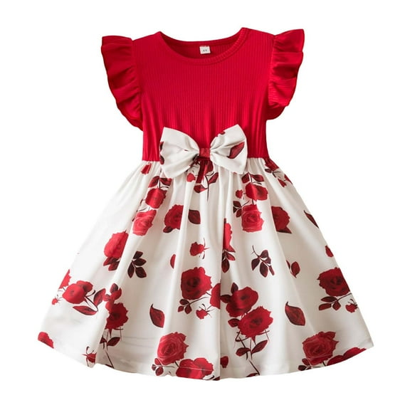 YunPes Toddle Girls Dress Baby Girl Ruffle Sleeve Floral Dresses Butterfly Pattern Dresses Holiday Photography Casual Dress