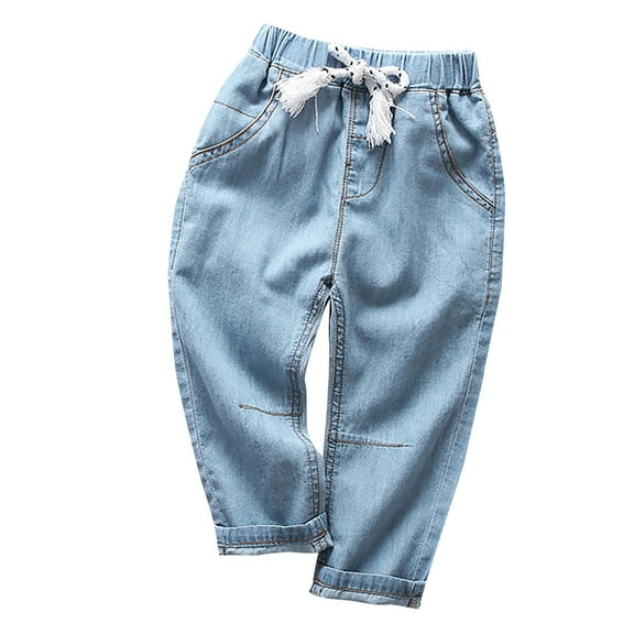 YunPes Toddler Baby Baggy Jeans Baby Boys Drawstring Pants Boys Girls Harem Pants Pull on Denim Joggers Loose Elastic Waist Pants