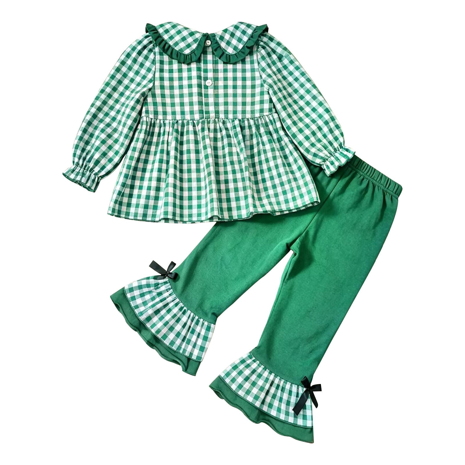 YunPes Toddler Baby Girls Christmas Outfit Xmas Tree Embroidery Plaid ...