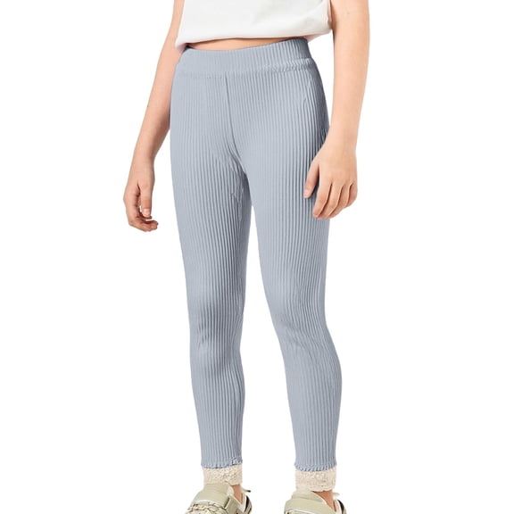 YunPes Toddler Baby Girls Leggings Basic Plain Rib Knit Athletic Pants Cute Lace Trim Footless Tight for Kids Yoga Gym Track Pants