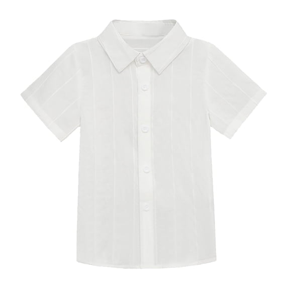 YunPes Toddler Boys Cotton Linen Short Sleeve Shirt Solid Lapel Shirt with Button-Down Summer Kids Casual Basic Shirt for 1-10Y
