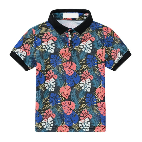 YunPes Toddler Boys Polo Shirt Short Sleeve Button Down Hawaiian Shirt for Kids Beach Aloha Shirt Top Cute Summer Clothes