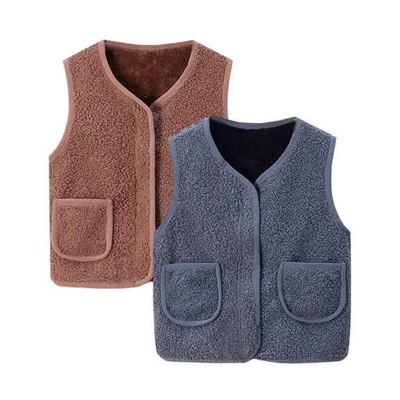 YunPes Toddler Fleece Vest Boys Girls 2PC Fuzzy Sherpa Lined Sleeveless Jacket Zip Up Plain Waistcoat Kids Soft Warm Outwear