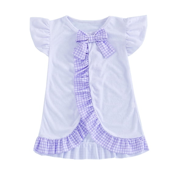 YunPes Toddler Girl Terry Swim Cover Up Towel Swimsuit Ruffle Bow Bathing Robe Summer Beach Swimwear Soft Absorb Water