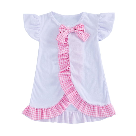 YunPes Toddler Girl Terry Swim Cover Up Towel Swimsuit Ruffle Bow Bathing Robe Summer Beach Swimwear Soft Absorb Water