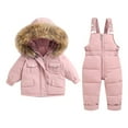 thumbnail image 1 of YunPes Toddler Girl Winter Clothes Toddler Winter Children's Girls' and Boys' Solid Color Snow Suit Snow Bib Pants and Zip Hooded Jacket Coat, 1 of 7