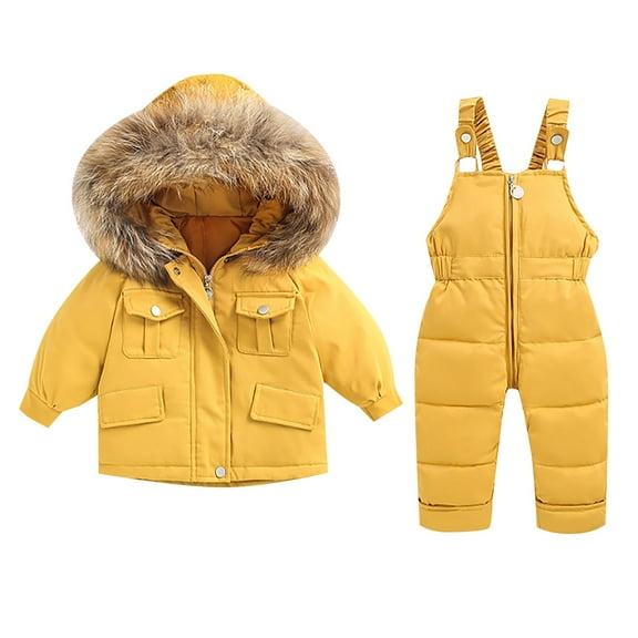 YunPes Toddler Girl Winter Clothes Toddler Winter Children's Girls' and Boys' Solid Color Snow Suit Snow Bib Pants and Zip Hooded Jacket Coat