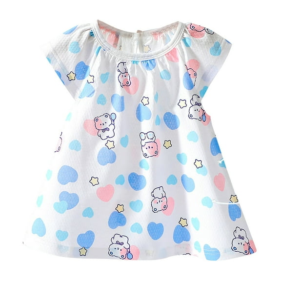 YunPes Toddler Girl's Cotton Dress Toddler Girls Summer Dress Casual Print Short Sleeve Dresses Girls 17 Years Girls 5t Dress