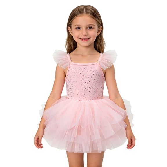 YunPes Toddler Girls Ballet Leotard Dress Rhinestone Sleeveless Dance Dress Tulle Tutu Skirts Kids Stage Performance Ballerina Costume