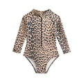thumbnail image 1 of YunPes Toddler Girls One Piece Swimsuits Leopard Print Long Sleeve Bodysuit Summer Rash Guard Sun Protection Swimwear UPF 50+, 1 of 8